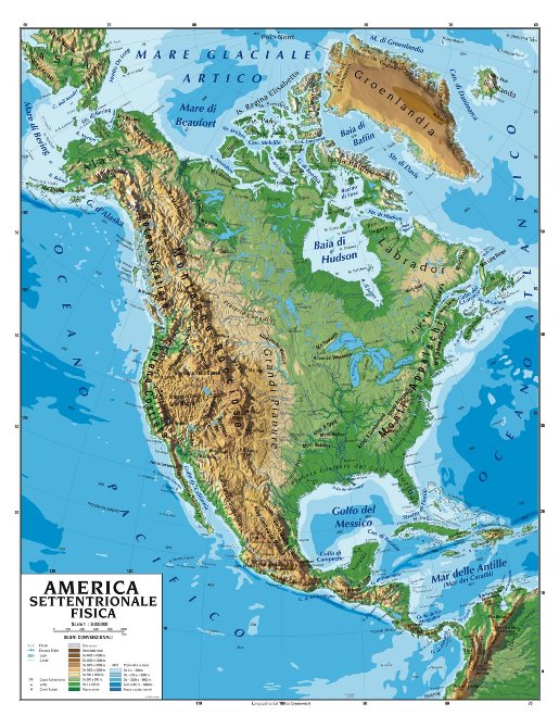 Carta Murale America Del Nord Fisica+Politica Manifattura Del Tigullio