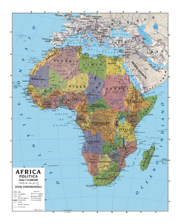 Carta Murale Africa Fisica+Politica Manifattura Del Tigullio